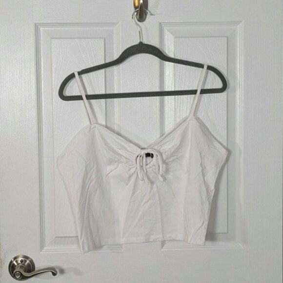 ASOS Designs Cropped Cotton O-Ring Tie‎ Front White Camisole Tank Top Size 14 - Picture 1 of 7